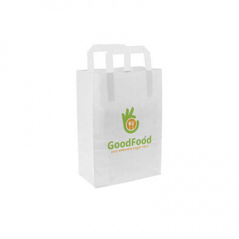 Bolsa de papel blanca con asa plana (20+10x28cm) Impresa 1 Cara Color Bolsa de papel blanca con asa plana (20+10x28cm) Impresa 1 Cara Color