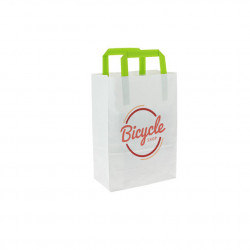 Bolsa de papel blanca con asa verde (20+10x28cm) Impresa 1 Cara Color