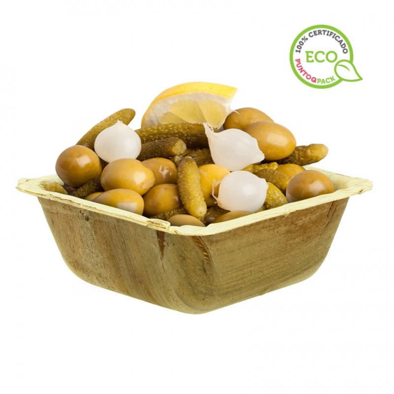 Tigela quadrada de folha de palmeira (13x13x5cm)