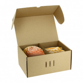 Caja de cartón kraft microcanal para hamburguesa alta y fritos (23x15x10,5 cm)