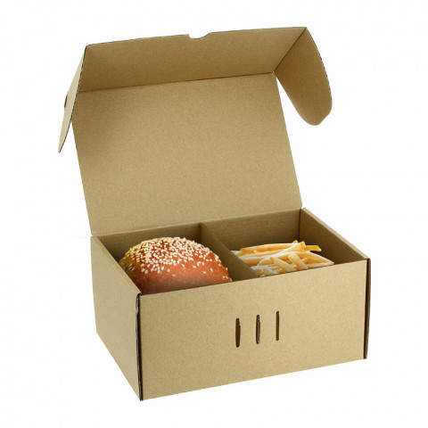 Caja de cartón kraft microcanal para hamburguesa alta y fritos