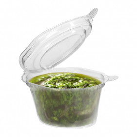 Salsiera in PET riciclabile con coperchio incernierato (80cc)