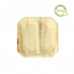Palm leaf square plate with two divisions (10x10 cm)