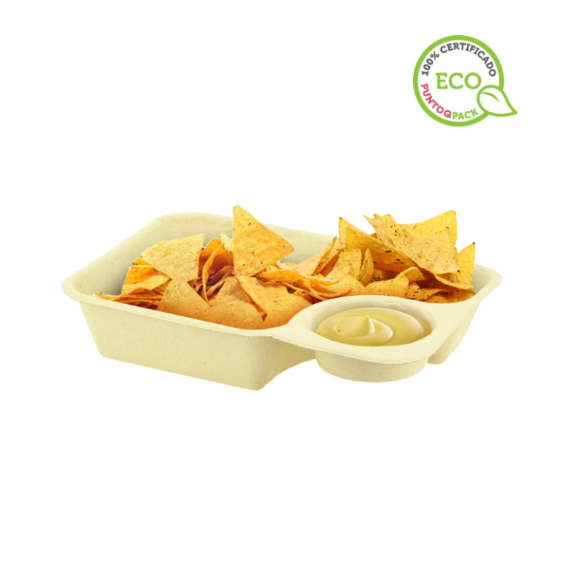 Barquette en fibre marron avec compartiment pour sauce (850cc) Barquette en fibre marron avec compartiment pour sauce (850cc)