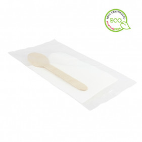 Wooden spoon and bagged napkin set