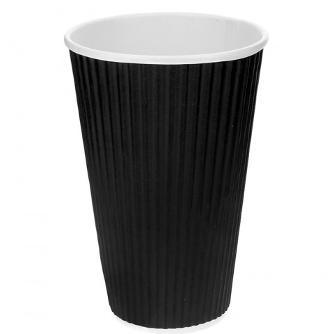 VASOS DE CARTON PARA CAFE NEGRO ONDULADO