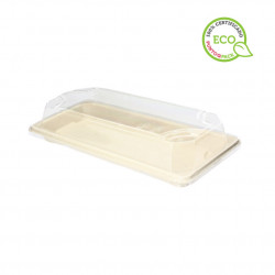 Compostable sushi tray with anti-fog lid (22x9x4.5cm)