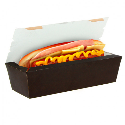 Envases para hot dog grandes de cartón negro kraft