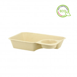 Barquette en fibre marron avec compartiment pour sauce (850cc)