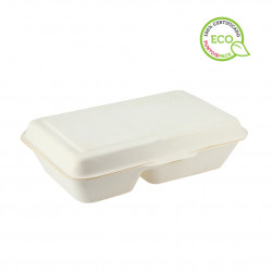 White fiber containers with lid and 2 divisions (1000cc)