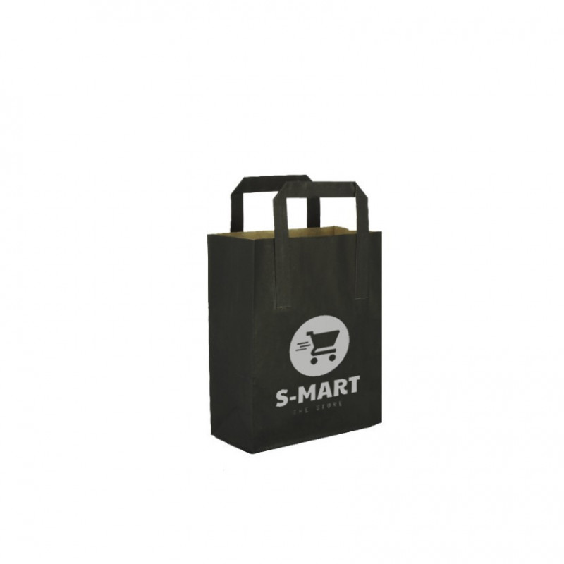 Bolsa de Papel Mini Negra (18+9x22cm) Impresa 1 Cara Color Bolsa de Papel Mini Negra (18+9x22cm) Impresa 1 Cara Color