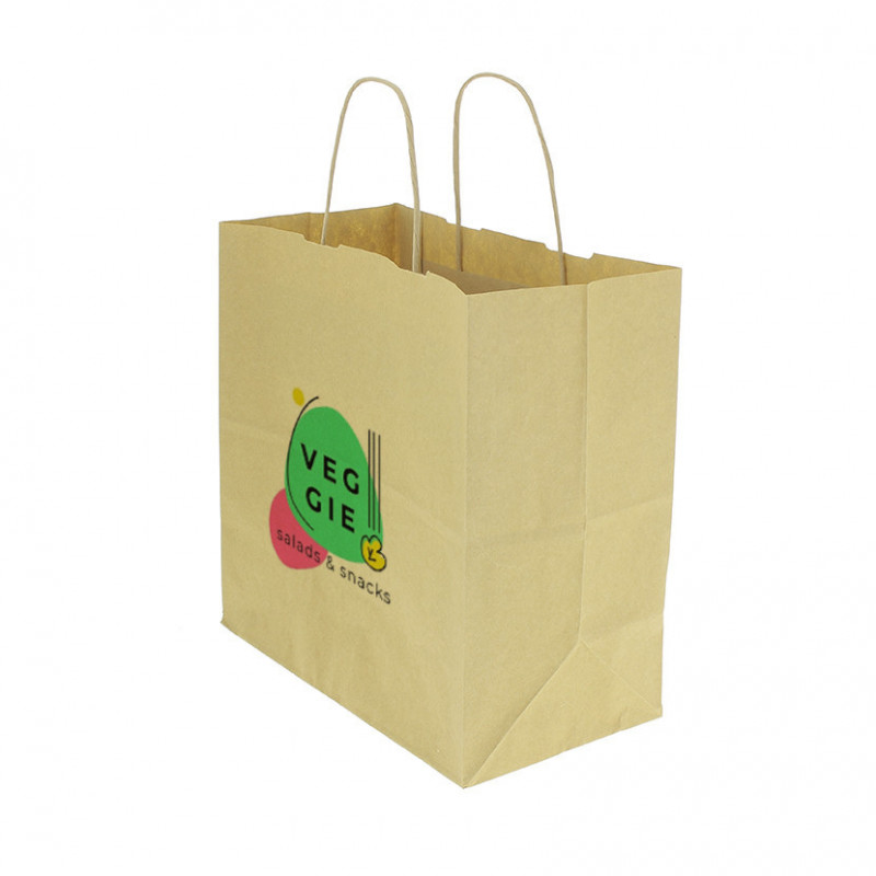 Bolsa Papel Kraft Asa Rizada (26+14x27cm) Impresa 1 Cara Color Bolsa Papel Kraft Asa Rizada (26+14x27cm) Impresa 1 Cara Color