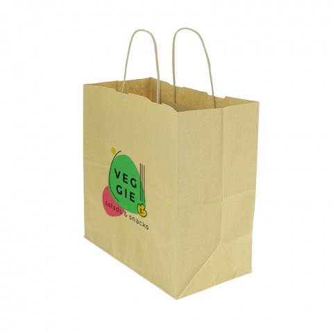Bolsa Papel Kraft Asa Rizada (26+14x27cm) Impresa 1 Cara Color