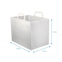 Wide white paper bags with reinforced flat handle (32 21x25cm)