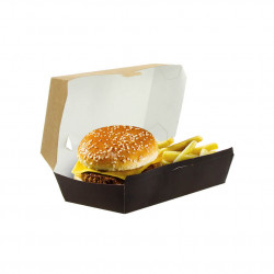 CAJA DE CARTON NEGRA KRAFT PARA HAMBURGUESA MENU