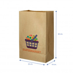 Bolsa Papel Kraft Grande Sin Asas (26+14x40cm) Impresa 1 Cara Color