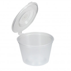 Tarrina PP reutilizable con tapa bisagra para salsas (120ml)