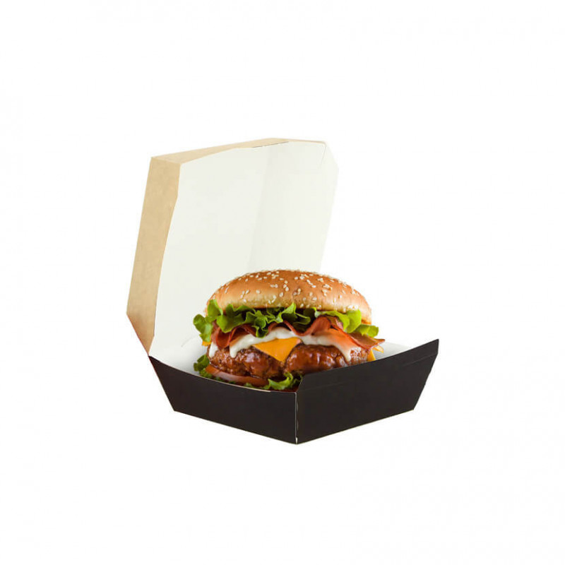 Caixas de papelão kraft preto para pequenos hambúrgueres