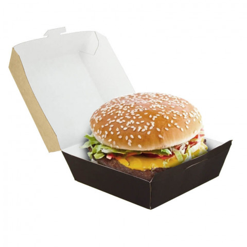 Large black kraft cardboard hamburger box (12x12x8cm)