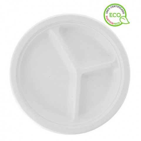 Prato de fibra 3 divisões cor branca (26Ø)