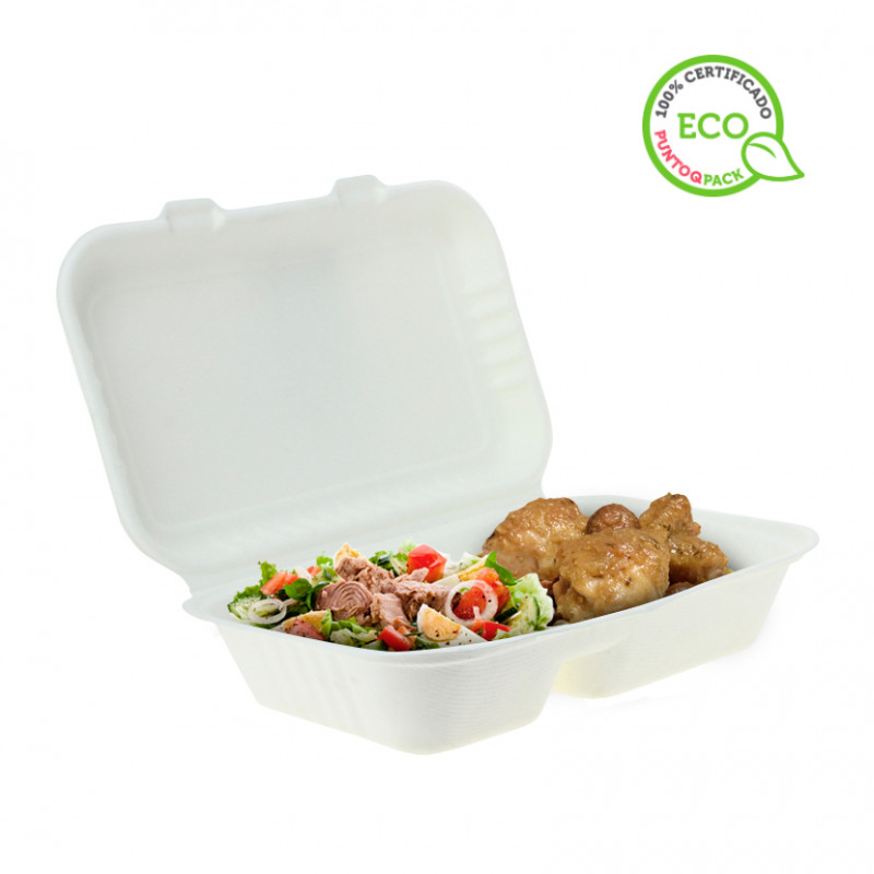White fiber containers 2 divisions double tab lid (1000cc) White fiber containers 2 divisions double tab lid (1000cc)