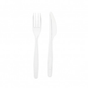 Set de cubiertos PS transparente (tenedor y cuchillo)