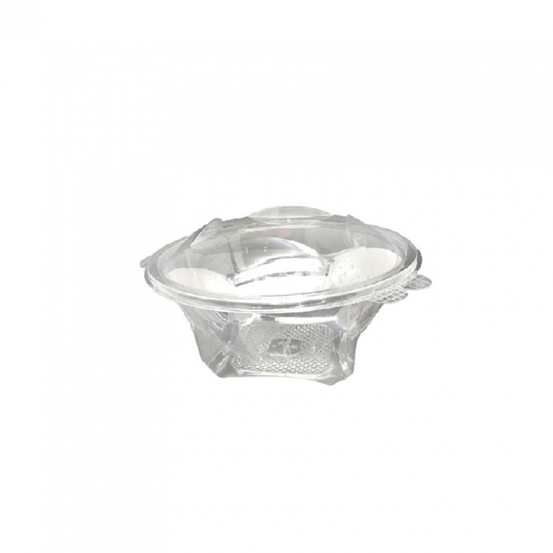 Round plastic salad bowl with hinged lid 250cc Round plastic salad bowl with hinged lid 250cc