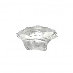 Round plastic salad bowl with hinged lid 375cc
