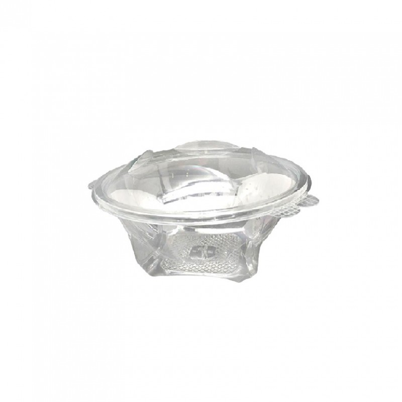 Round plastic salad bowl with hinged lid 375cc Round plastic salad bowl with hinged lid 375cc