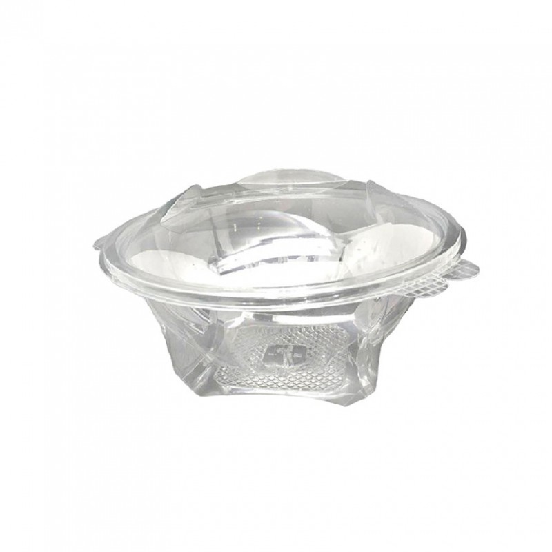 Round plastic salad bowl with hinged lid 500cc
