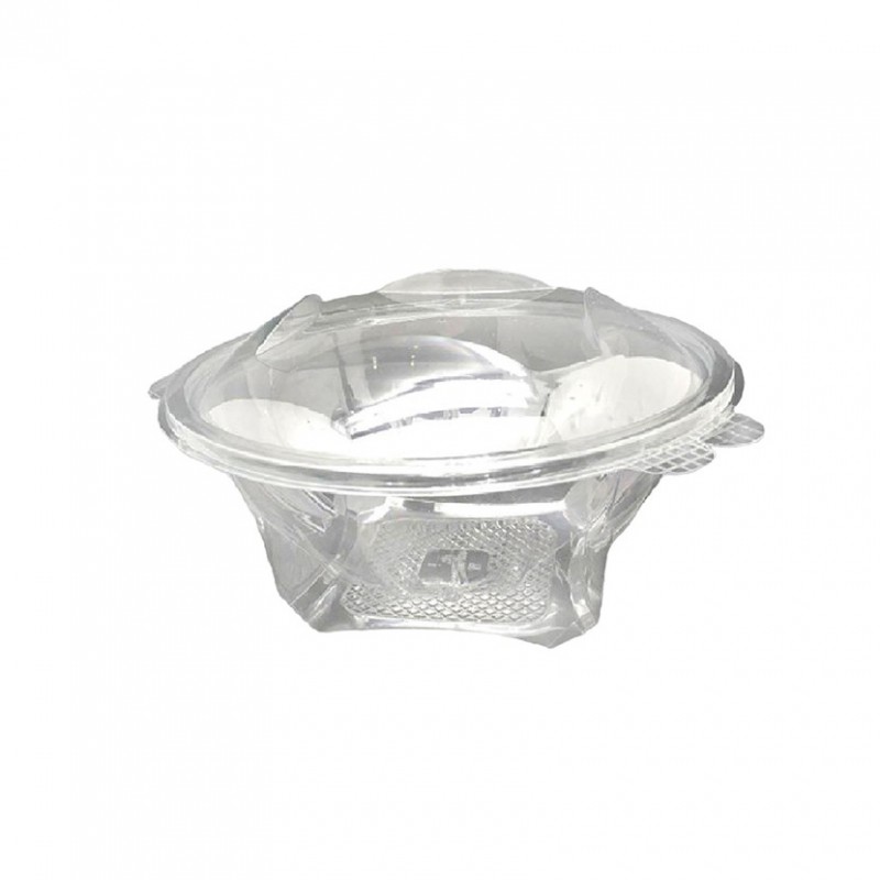 Round plastic salad bowl with hinged lid 500cc Round plastic salad bowl with hinged lid 500cc