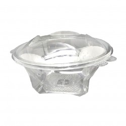 Round plastic salad bowl with hinged lid (750cc)