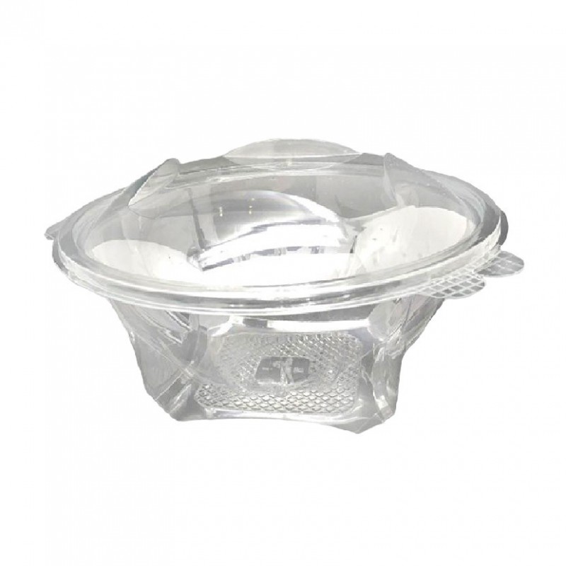 Round plastic salad bowl with hinged lid (750cc) Round plastic salad bowl with hinged lid (750cc)