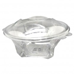 Round plastic salad bowl with hinged lid (1000cc)