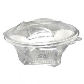 Tigela de salada redonda de plástico com tampa articulada (1000cc)