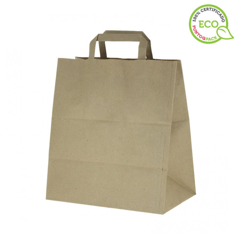 Bolsas de papel kraft reciclado asas planas (26+17x29cm) Bolsas de papel kraft reciclado asas planas (26+17x29cm)