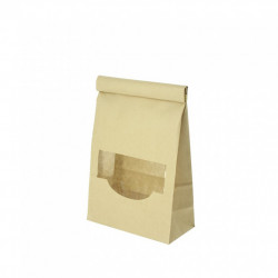 Bolsa de papel kraft con ventana y cierre hermético (12+6x23cm)