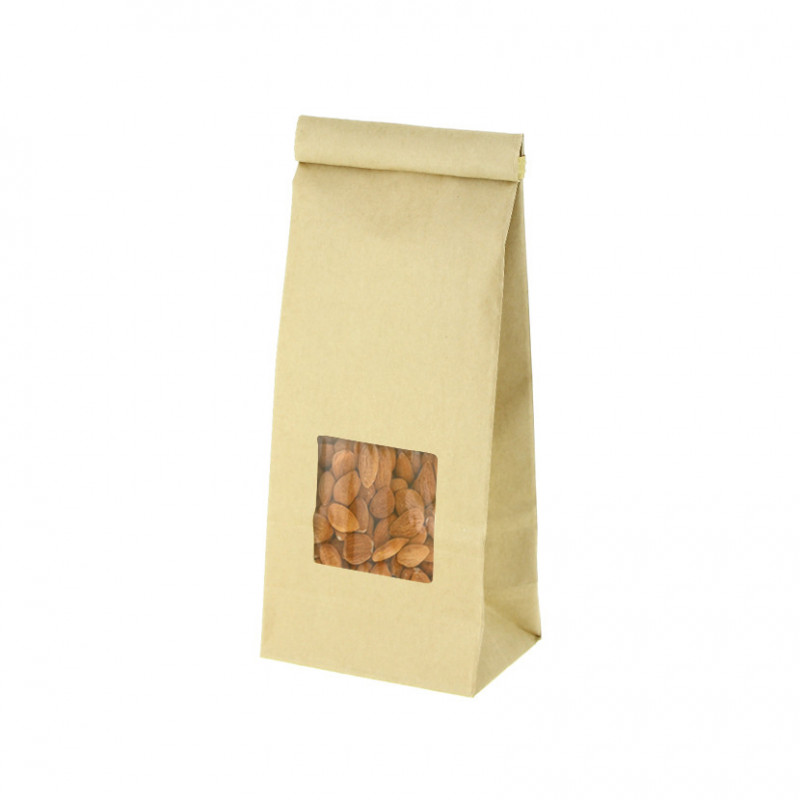 Bolsa de papel kraft con ventana y cierre semi hermético alargada Bolsa de papel kraft con ventana y cierre semi hermético alargada