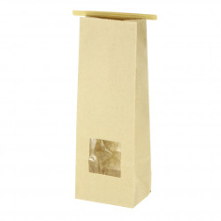Bolsa de papel kraft con ventana y cierre semi hermético alargada