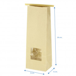 Bolsa de papel kraft con ventana y cierre semi hermético alargada