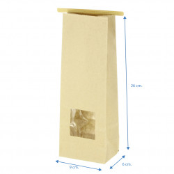 Kraft paper bag with window and elongated semi-hermetic closure