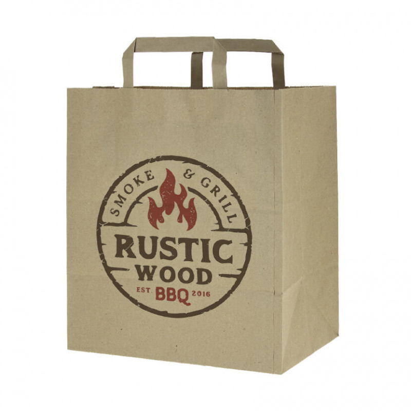 Bolsas de papel kraft reciclado asas planas (26+17x29cm) Impresa 1 cara color Bolsas de papel kraft reciclado asas planas (26+17x29cm) Impresa 1 cara color