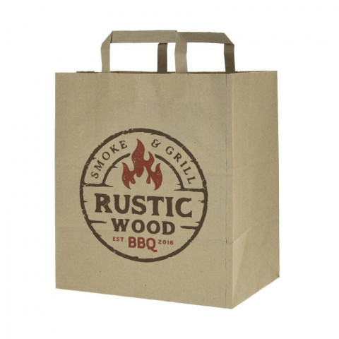 Bolsas de papel kraft reciclado asas planas (26+17x29cm) Impresa 1 cara color