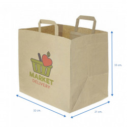 Bolsas de papel reciclado kraft fondo ancho y altas (32+21x33cm) 1 Cara Color