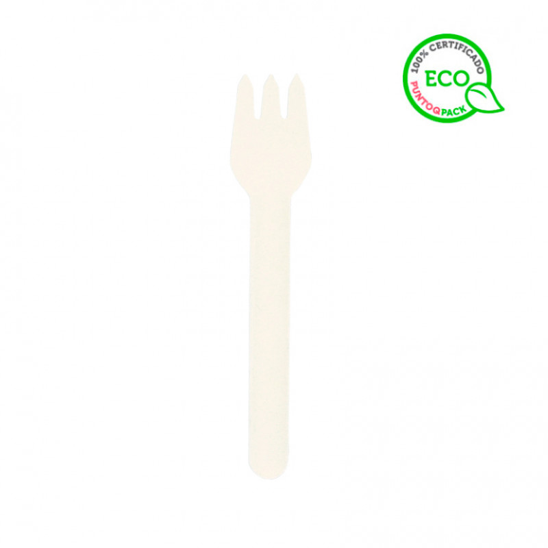 Tenedor de fibra compostable blanco (16cm)