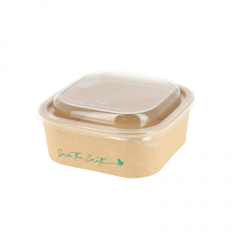 Kraft containers with sealed RPET lid (500cc) Kraft containers with sealed RPET lid (500cc)