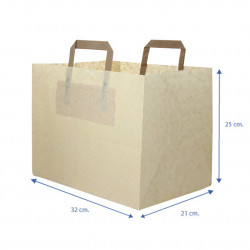 Sacos de papel Kraft fundo largo com alça plana reforçada (32+21x25cm)