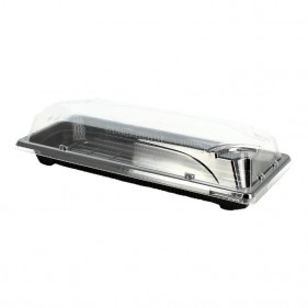 Recyclable PS sushi trays with anti-fog lid (22x9x4.5cm)