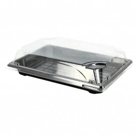 Recyclable PS sushi trays with anti-fog lid (18.5x13x4.5cm)
