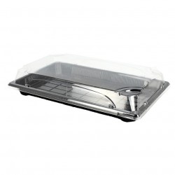 Recyclable PS sushi trays with anti-fog lid (15x24cm)